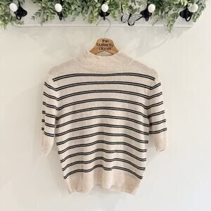 Frame Stripe Mock Neck Cashmere Wool Short Sleeves Sweater Size Small NN4568